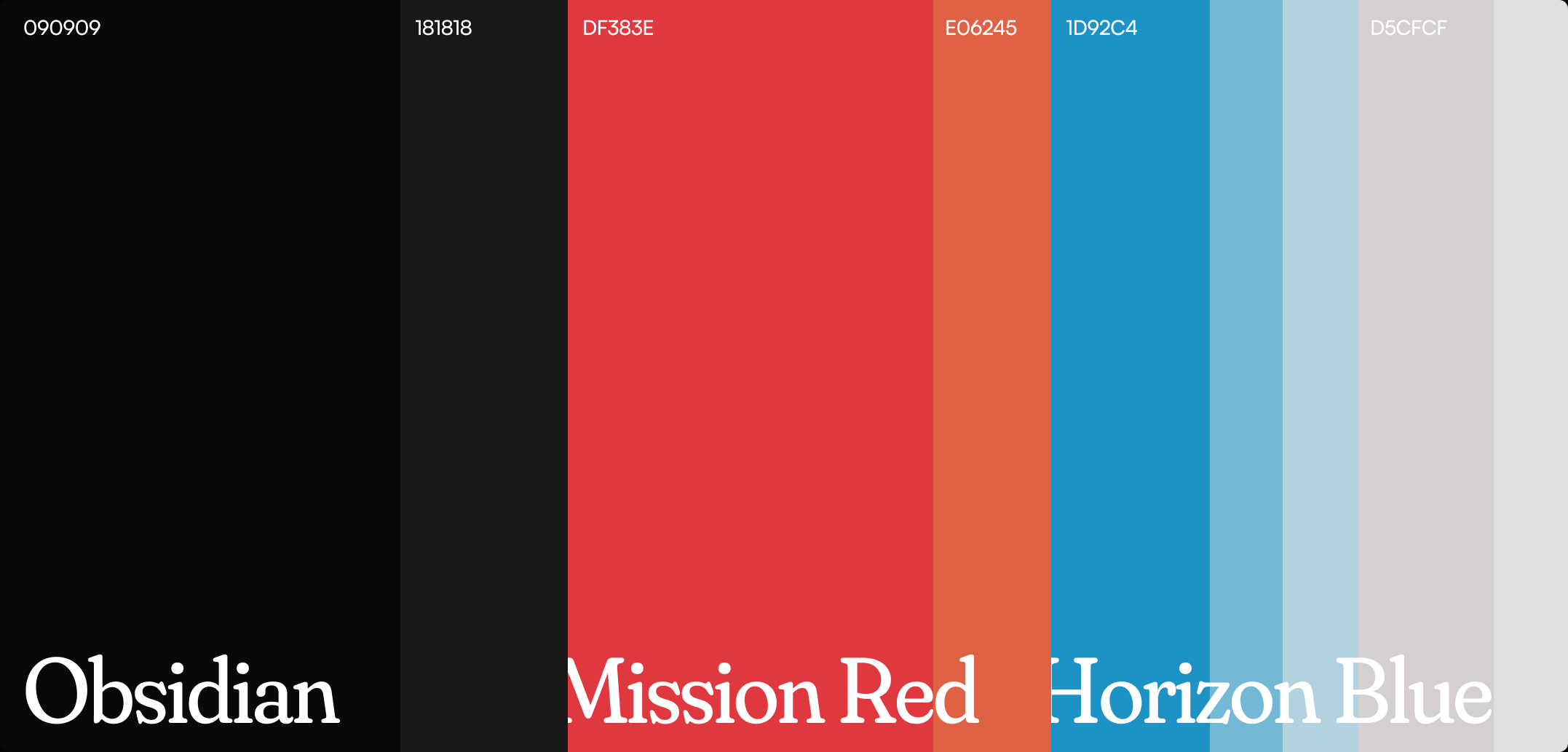 GMI visual system palette featuring Obsidian, Mission Red, and Horizon Blue